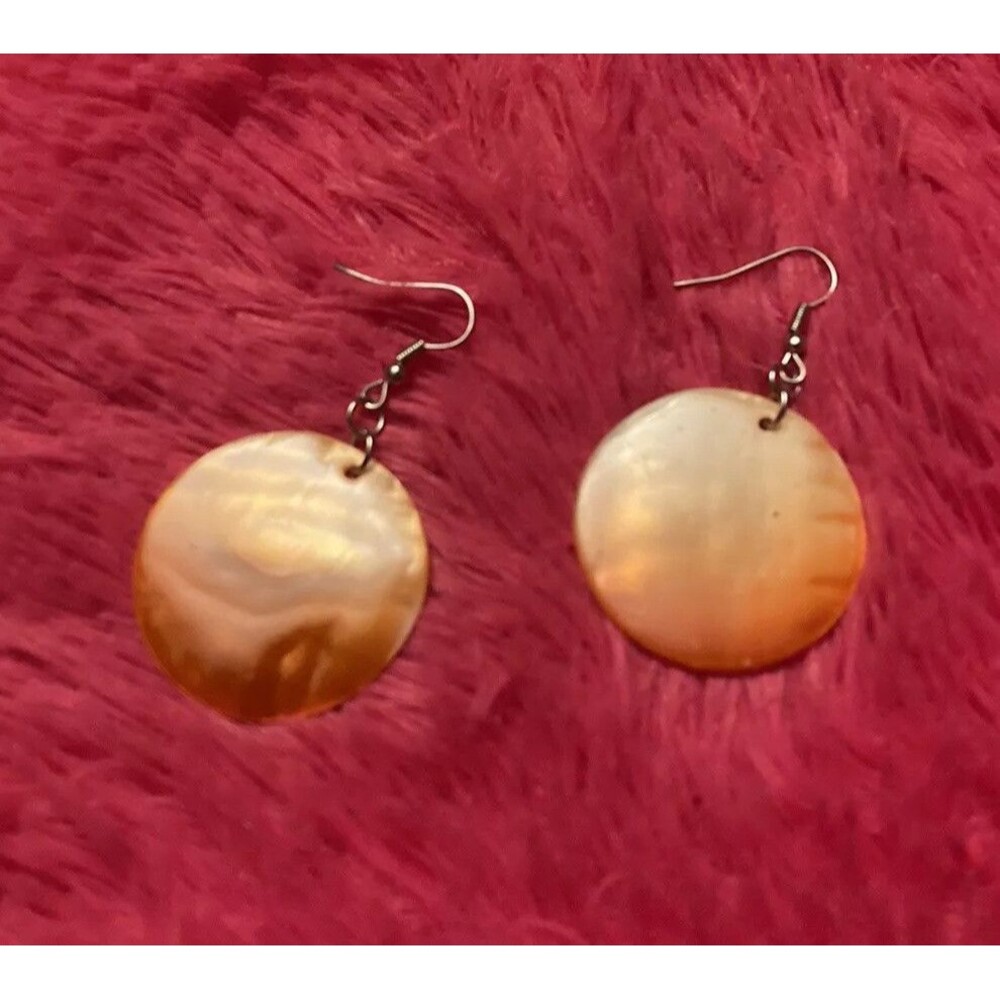 Orange Retro 80s Natural Abalone Pierced Earrings Seashell Vintage Jewelry Gift